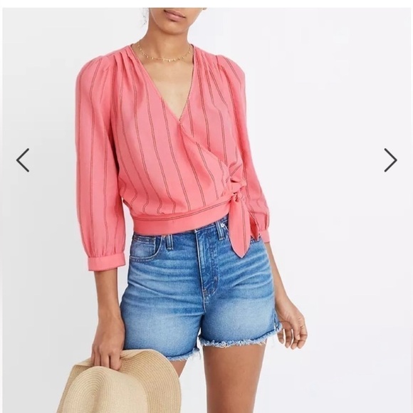 Madewell Wrap Top in Cecilia stripe size small - Picture 2 of 9